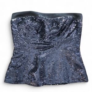 Trina Turk Black Silver Sequin Strapless Corset Bustier Top Sz 6 Party Glam NYE